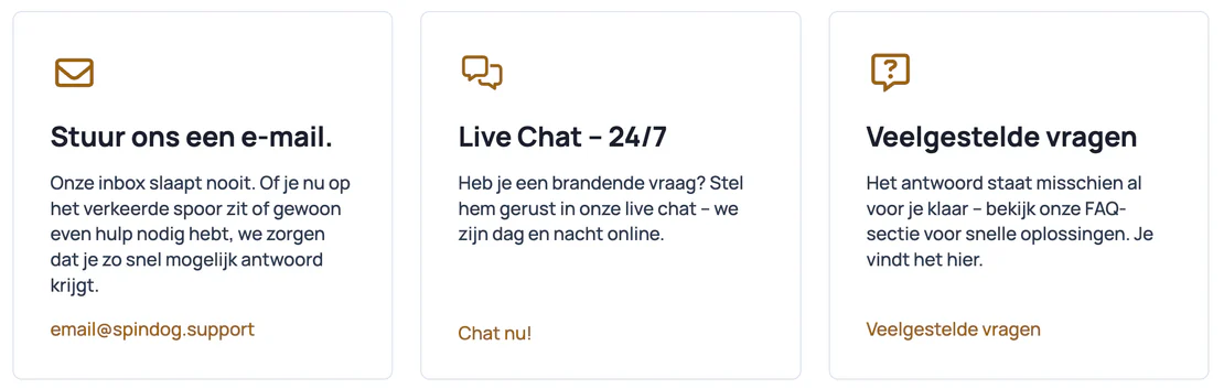 24/7 klantenservice en live chat ondersteuning bij Spindog Casino